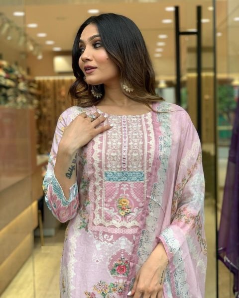 Maslin Fabric 3 Piece Set With Digital Prints 3 Piece Kurti Set