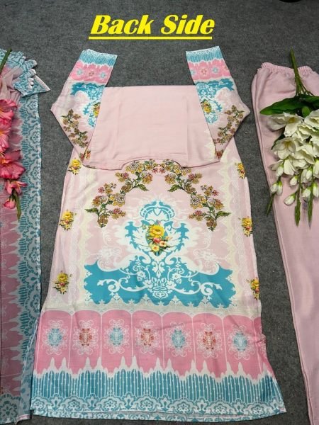  Maslin Fabric 3 Piece Set With Digital Prints 3 Piece Kurti Set