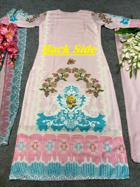  Maslin Fabric 3 Piece Set With Digital Prints 3 Piece Kurti Set