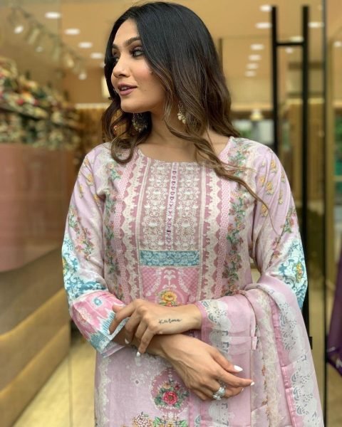  Maslin Fabric 3 Piece Set With Digital Prints 3 Piece Kurti Set