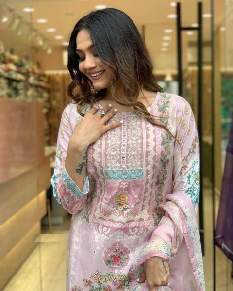  Maslin Fabric 3 Piece Set With Digital Prints 3 Piece Kurti Set