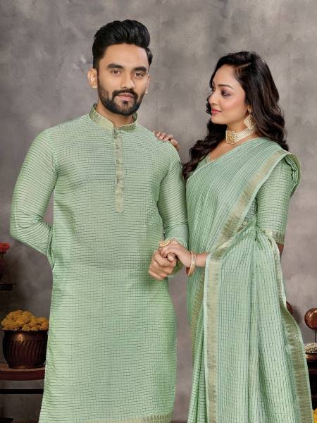 Matching Couple Outfit – Saree & Kurta Set for Indian Weddings & Parties Couple Combo collection 