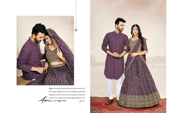 Matching Couple Indian Outfit Georgette Silk Lehenga Choli with Kurta Pajama Set Couple Combo collection 