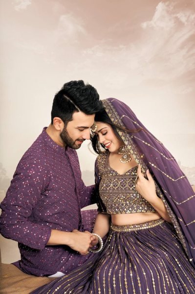 Matching Couple Indian Outfit Georgette Silk Lehenga Choli with Kurta Pajama Set Couple Combo collection 