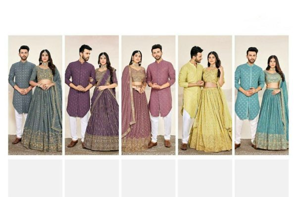 Matching Couple Indian Outfit Georgette Silk Lehenga Choli with Kurta Pajama Set Couple Combo collection 