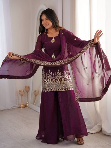 Matching sharara plazzo Set crafted in premium fendy silk full flair Perfect for weddings 