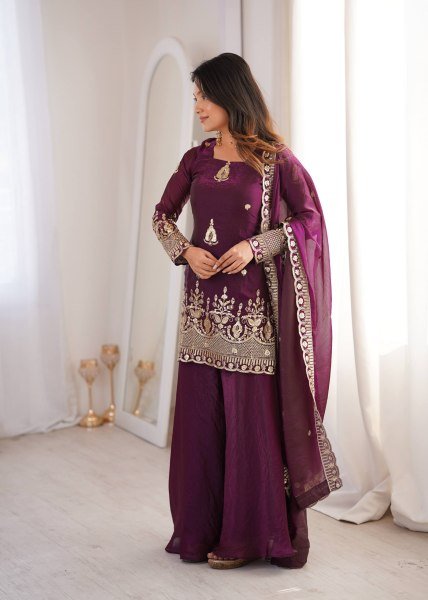 Matching sharara plazzo Set crafted in premium fendy silk full flair Perfect for weddings Ready To Wear Collection