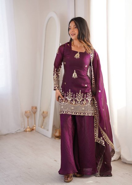 Matching sharara plazzo Set crafted in premium fendy silk full flair Perfect for weddings Ready To Wear Collection