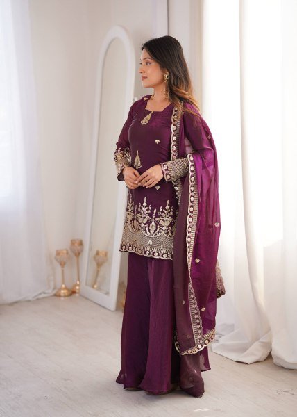 Matching sharara plazzo Set crafted in premium fendy silk full flair Perfect for weddings Ready To Wear Collection