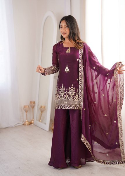 Matching sharara plazzo Set crafted in premium fendy silk full flair Perfect for weddings Ready To Wear Collection