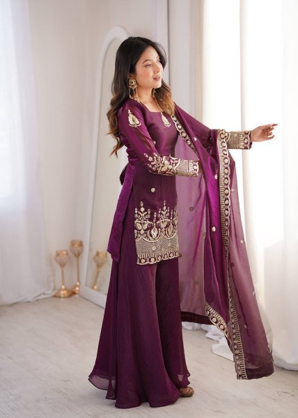 Matching sharara plazzo Set crafted in premium fendy silk full flair Perfect for weddings Ready To Wear Collection