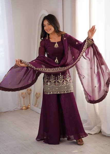 Matching sharara plazzo Set crafted in premium fendy silk full flair Perfect for weddings Ready To Wear Collection