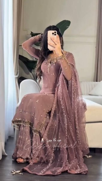 Mauve Mother Daughter Matching Palazzo Suit Set with Embroidery Sequence Work Mom-Doughter Collection