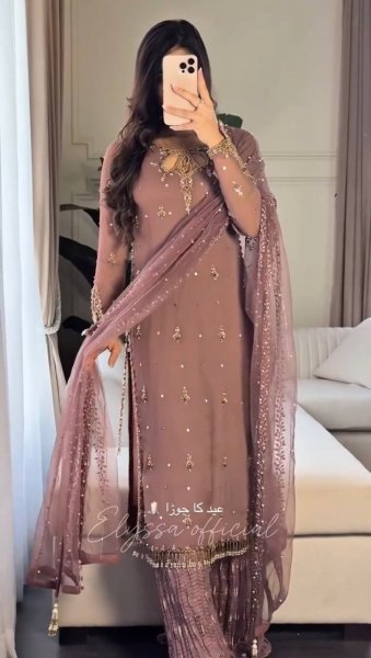 Mauve Mother Daughter Matching Palazzo Suit Set with Embroidery Sequence Work Mom-Doughter Collection