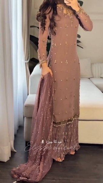 Mauve Mother Daughter Matching Palazzo Suit Set with Embroidery Sequence Work Mom-Doughter Collection