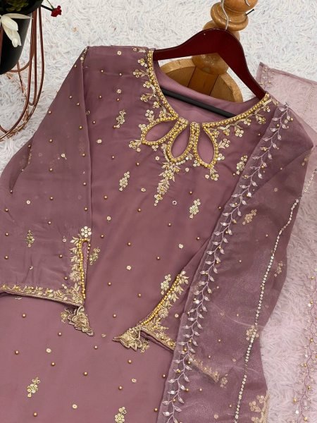 Mauve Mother Daughter Matching Palazzo Suit Set with Embroidery Sequence Work Mom-Doughter Collection
