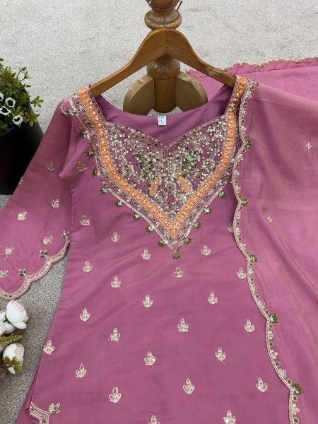 Mauve Simar Silk Embroidery Palazzo Suit with Dupatta Ready to Wear 3pc Set Ready To Wear Collection