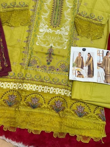 Mehboob Design 1753 Cotton Embroidered Top with Semi Lawn Bottom and Dupatta for Festivel Wear Cotton Salwar Kameez Wholesale