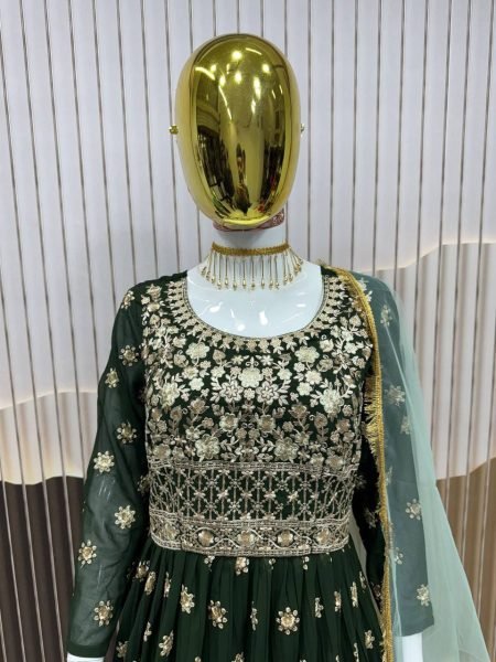 Mehendi Function Special Fox Georgette Anarkali Gown Set with Elegant Look Anarkali Kurtis 