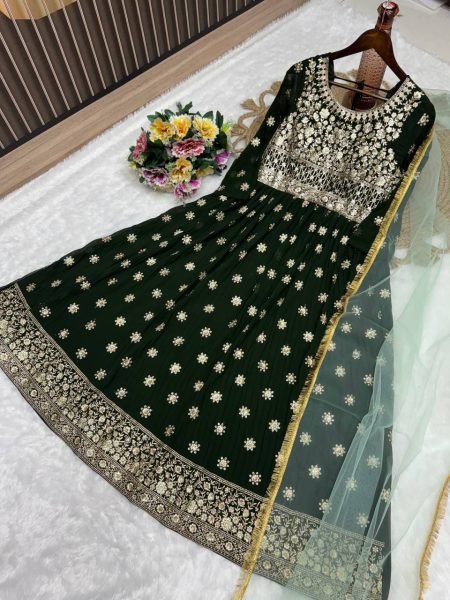 Mehendi Function Special Fox Georgette Anarkali Gown Set with Elegant Look Anarkali Kurtis 