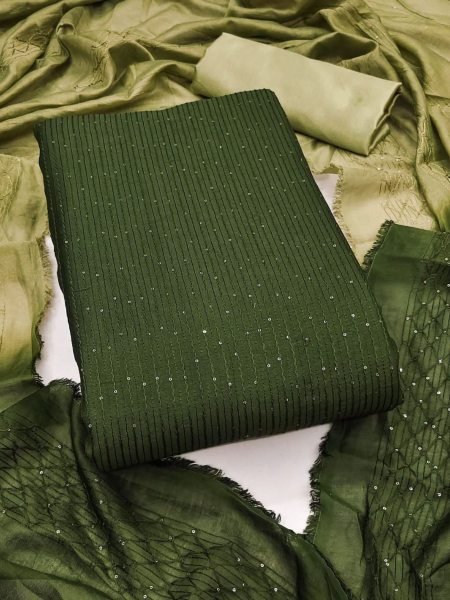 Mehendi Green Chanderi Suit Set with Croset Dupatta Perfect for Mehendi and Day Events  Dress Material 