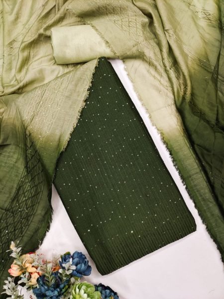 Mehendi Green Chanderi Suit Set with Croset Dupatta Perfect for Mehendi and Day Events  Color Set Matching Dress Material Wholesale