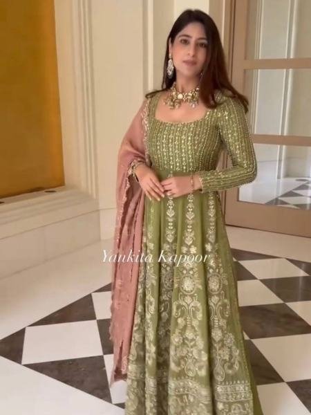 Mehendi Green Fox Georgette Embroidered Anarkali Suit Set At Sale Price Ready To Wear Suit