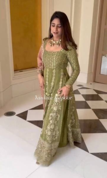 Mehendi Green Fox Georgette Embroidered Anarkali Suit Set At Sale Price Ready To Wear Collection