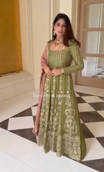 Mehendi Green Fox Georgette Embroidered Anarkali Suit Set At Sale Price Ready To Wear Collection