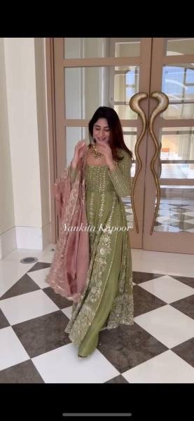 Mehendi Green Fox Georgette Embroidered Anarkali Suit Set At Sale Price Ready To Wear Collection