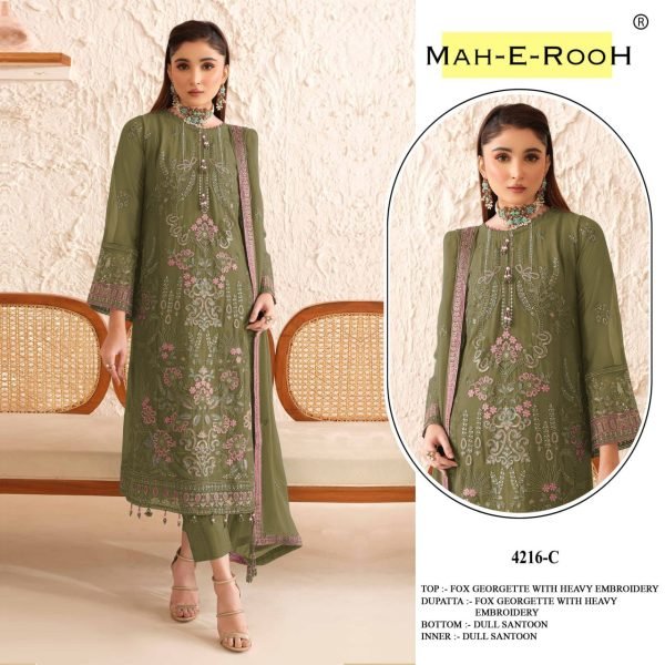 Mehendi Green Georgette Embroidered Sequins Straight Pant Suit Set  Pakistani Suits Wholesale