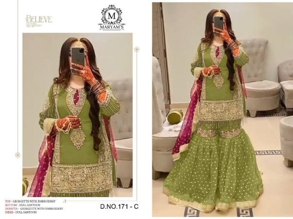 Nikkah Green Pakistani Sharara Suit in Georgette Hand Embroidery with Luxe Dupatta Pakistani Suits Wholesale
