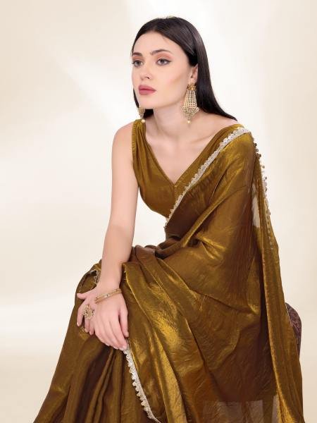 Mehndi Color Fendi Silk Shining Saree With Fancy Lace Broder and Blouse At Best Rate Silk Sarees Wholesale