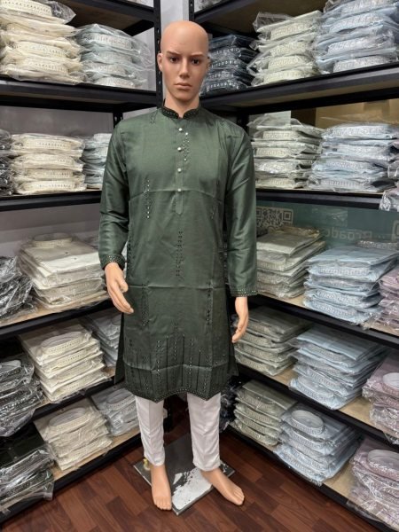 Mehndi Special Embroidered Green Kurta with Festive Flair Mens Wear
