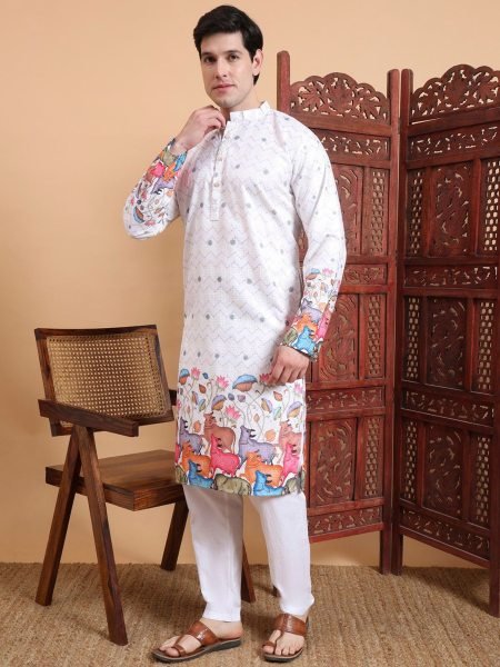 Men Embellished Festive Cotton Straight Kurta Ideal for Weddings  Mens Wear