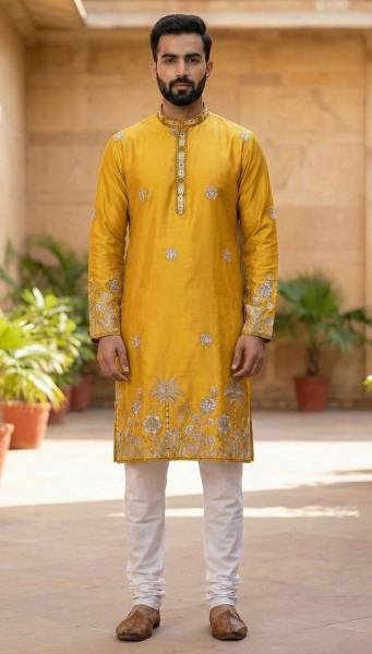 Mens Embroidered Daman Kurta with Front  Back   Sleeve Work At Best Rates Kurta Pajama Wholesale