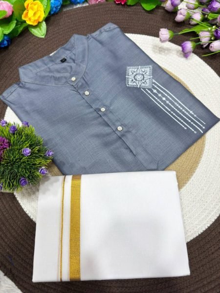 Men   s Grey Jippa Dhoti Set in Magic Cotton at Direct Mill Price Mens Shirt