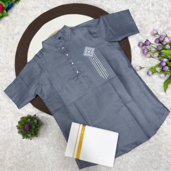 Men   s Grey Jippa Dhoti Set in Magic Cotton at Direct Mill Price Mens Shirt