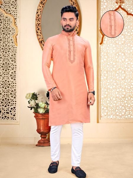 Men's Traditional  Embroidery Work Neck Pattern Kurta Pant 