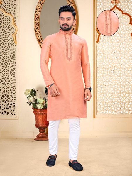 Men's Traditional  Embroidery Work Neck Pattern Kurta Pant Kurta Pajama Wholesale