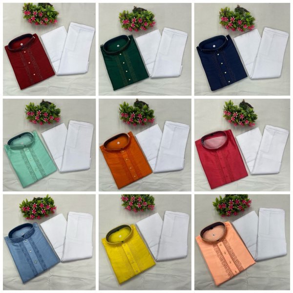 Men's Traditional  Embroidery Work Neck Pattern Kurta Pant Kurta Pajama Wholesale