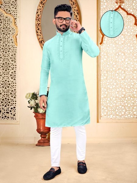 Men's Traditional  Embroidery Work Neck Pattern Kurta Pant Kurta Pajama Wholesale