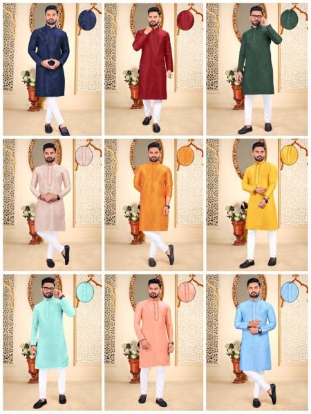 Men's Traditional  Embroidery Work Neck Pattern Kurta Pant Kurta Pajama Wholesale