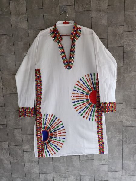 Men White Roman Silk Embroidered Kurta Pajama with Real Mirror Work at Manufacturer Rate Kurta Pajama Wholesale