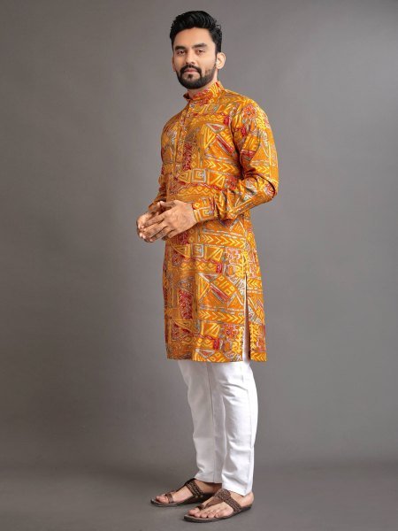 Mens Ethnic Cotton Kurta Set with Printed Work Ready to Wear Kurta Pajama Wholesale