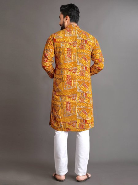 Mens Ethnic Cotton Kurta Set with Printed Work Ready to Wear Kurta Pajama Wholesale
