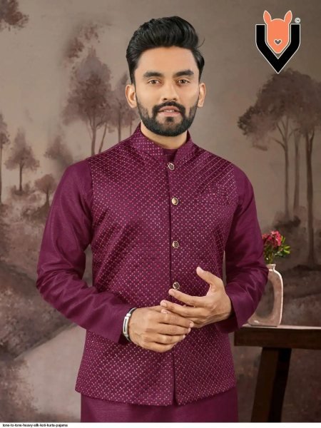 Mens Ethnic Wear Koti Set Heavy Silk Kurta Pajama Set with Sequins Work Best Seller Kurta Pajama Wholesale