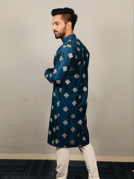 Ethnic Wear Kurta Pajama Set for Men Soft Silk Feel with Signature Embroidery Design Mens Wear