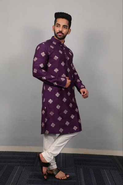 Mens Festival Edition Kurta Pajama Embroidered Parbon Silk Kurta with Classic White Bottom Kurta Pajama Wholesale