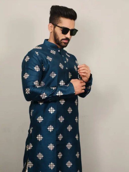 Ethnic Wear Kurta Pajama Set for Men Soft Silk Feel with Signature Embroidery Design Kurta Pajama Wholesale